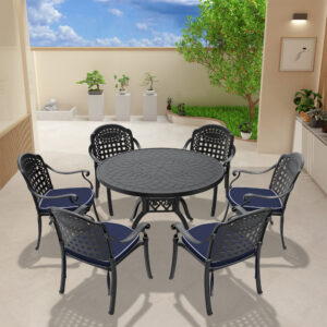 7-Piece Set Of Cast Aluminum Patio Furniture With Blue Cushions (same as: W1710S00560 ,W1710S00076)