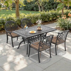 5-Piece Set Of Cast Aluminum Patio Furniture With Brown Cushions(same sku:W1710S00079,W1710S00015)