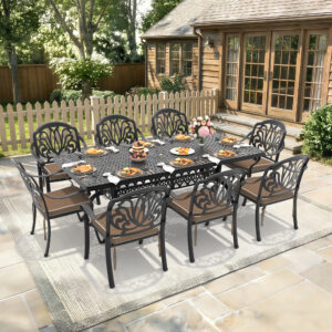9-Piece Set Of Cast Aluminum Patio Furniture With Brown Cushions(same as W1710S00610)