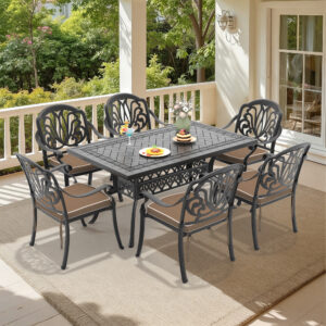 7-Piece Set Of Cast Aluminum Patio Furniture With Brown Cushions (same as: W1710S00575 ,W1710S00080)