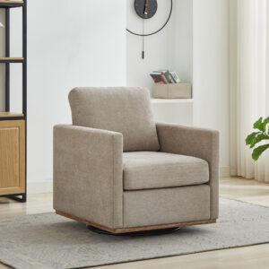 30.7"W Square Upholstered 360° Swivel Accent Chair and Comfy Single Sofa Chair with a Weathered Finished Wooden Base, Club Lounge Reading Armchair for Living Room Bedroom Apartment Nursery. Taupe