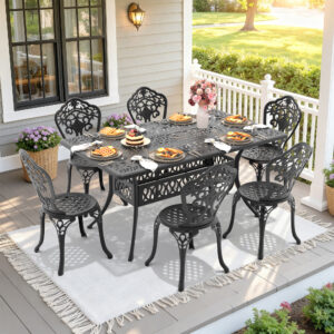7-Piece Set Of All-Weather Cast Aluminum Dining Furniture Set With Black Frame(same sku: W1710S00525)
