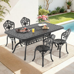 5-Piece Set Of All-Weather Cast Aluminum Dining Furniture Set With Black Frame(same sku: W1710S00530)