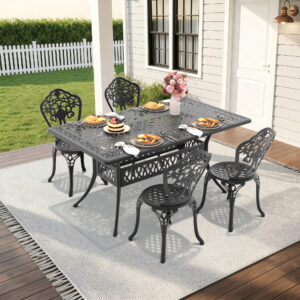 5-Piece Set Of All-Weather Cast Aluminum Dining Furniture Set With Black Frame(same sku: W1710S00524)