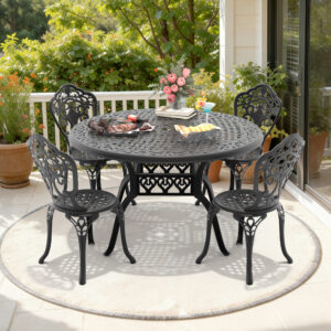 5-Piece Set Of All-Weather Cast Aluminum Dining Furniture Set With Black Frame(same sku: W1710S00518)
