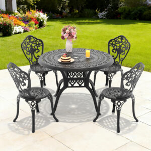 5-Piece Set Of All-Weather Cast Aluminum Dining Furniture Set With Black Frame(same sku: W1710S00516)
