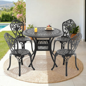 5-Piece Set Of All-Weather Cast Aluminum Dining Furniture Set With Black Frame(same sku: W1710S00201,W1710S00515)