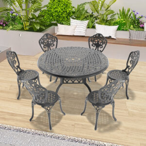 7-Piece Set Of All-Weather Cast Aluminum Dining Furniture Set With Black Frame(same sku: W1710S00519)