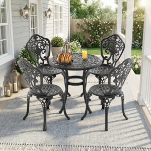 5-Piece Set Of All-Weather Cast Aluminum Dining Furniture Set With Black Frame(same sku: W1710S00512)