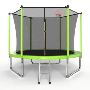 10FT Trampoline for Kids, Basketball Hoop and Ladder, Outdoor Kids Trampoline with Safety Enclosure,Fast Assembly for Backyard Fun,ASTM Approved