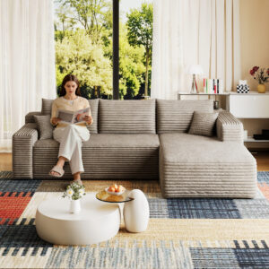 95" Cloud Sectional Sofa,Modern Minimalist Upholstered Couches, Comfort U Shaped Sofa for Living Room,Deep Seat Corner Couch,No Assembly Required,Camel( (Plush Corduroy Fabric)