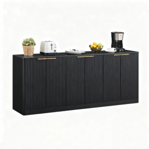 67-inch modern wavy sideboard, curved contour design storage cabinet, 6-door cabinet with storage function, suitable for kitchen / bedroom / living room, Black, 67.0"L x 15.7"W x 27.7"H