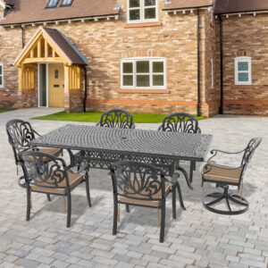 7-Piece All-Weather Cast Aluminum Dining Set, Include 2 Swivel Chairs,6 Dining Chairs and Rectangular Table With Black Frame (same sku:W1710S00421)