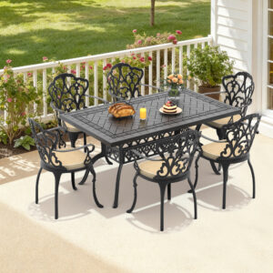7-Piece Set Of Cast Aluminum Patio Furniture With Black Frame and Off-white Seat Cushions(same as: W1710S00084 ,W1710S00401)