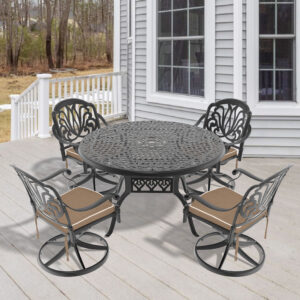5-Piece All-Weather Cast Aluminum Dining Set, Include 4 Swivel Chairs and 48.03" Round Table With Black Frame (same sku: W1710S00277 )