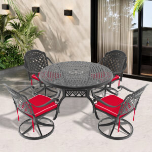 5-Piece All-Weather Cast Aluminum Dining Set, Include 4 Swivel Chairs and 48.03" Round Table With Black Frame (same sku: W1710S00313 )