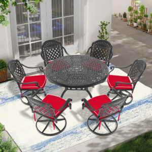 7-Piece All-Weather Cast Aluminum Dining Set, Include 6 Swivel Chairs and 48.03" Round Table With Black Frame (same sku: W1710S00442)