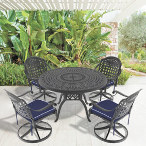 5-Piece All-Weather Cast Aluminum Dining Set, Include 4 Swivel Chairs and 47.24" Round Table With Black Frame (same sku:W1710S00448)