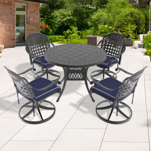 5-Piece All-Weather Cast Aluminum Dining Set, Include 4 Swivel Chairs and 39.37" Round Table With Black Frame (same sku: W1710S00438 )
