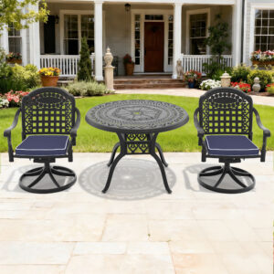 3-Piece All-Weather Cast Aluminum Dining Set, Include 2 Swivel Chairs and 39.37" Round Table With Black Frame