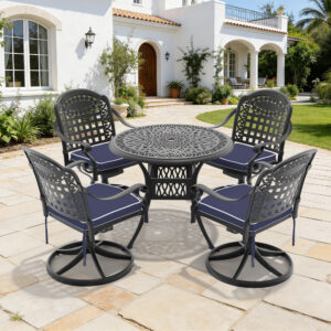 5-Piece All-Weather Cast Aluminum Dining Set, Include 4 Swivel Chairs and 35.43" Round Table With Black Frame