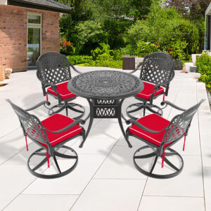 5-Piece All-Weather Cast Aluminum Dining Set, Include 4 Swivel Chairs and 35.43" Round Table With Black Frame (same sku: W1710S00300 )