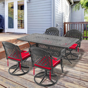 5-Piece All-Weather Cast Aluminum Dining Set, Include 4 Swivel Chairs and Rectangular Table With Black Frame (same sku:W1710S00315)