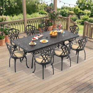 9-Piece Set Of Cast Aluminum Patio Furniture With Off-white Seat Cushions(same as W1710S00612)