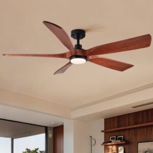 60" Vintage Mahogany Solid Wood Ceiling Fan with Light and Remote Control, Noiseless, Dimmable, 3CCT, 6 Speeds Reversible, Quiet DC Ceiling Fans for Indoor or Covered Outdoor Use, ETL Listed
