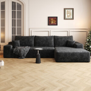 107" Cloud Sectional Couch with L-Shape Chaise,Modern Modular Sofa with Deep Seat, Upholstered Couches for Living Room Bedroom,No Assembly Required, BLACK(Plush Corduroy Fabric),Black