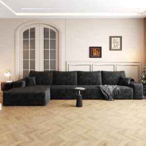 135" Cloud Sectional Couch with L-Shape Chaise,Modern Modular Sofa with Deep Seat, Upholstered Couches for Living Room Bedroom,No Assembly Required, Black(Plush Corduroy Fabric)