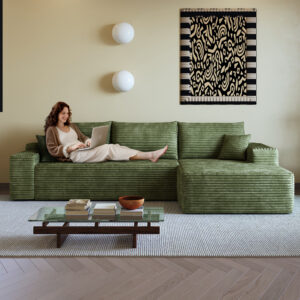 107" Cloud Sectional Couch with L-Shape Chaise,Modern Modular Sofa with Deep Seat, Upholstered Couches for Living Room Bedroom,No Assembly Required, (Plush Corduroy Fabric),Green