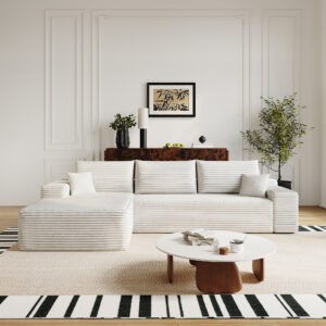107" Cloud Sectional Couch with L-Shape Chaise,Modern Modular Sofa with Deep Seat, Upholstered Couches for Living Room Bedroom,No Assembly Required, (Plush Corduroy Fabric),White