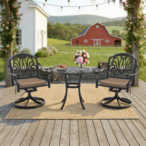 3-Piece All-Weather Cast Aluminum Dining Set, Include 2 Swivel Chairs and 26.77" Round Table With Black Frame
