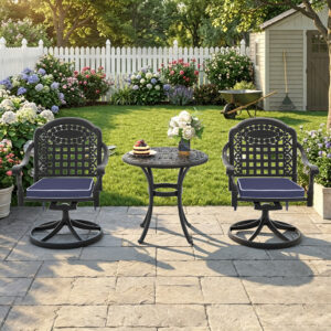 3-Piece All-Weather Cast Aluminum Dining Set, Include 2 Swivel Chairs and 26.77" Round Table With Black Frame