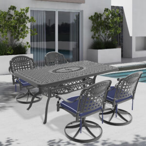 5-Piece All-Weather Cast Aluminum Dining Set, Include 4 Swivel Chairs and Rectangular Table With Black Frame (same sku:W1710S00355)
