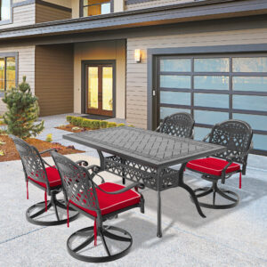 5-Piece All-Weather Cast Aluminum Dining Set, Include 4 Swivel Chairs and Rectangular Table With Black Frame(same sku:W1710S00321)