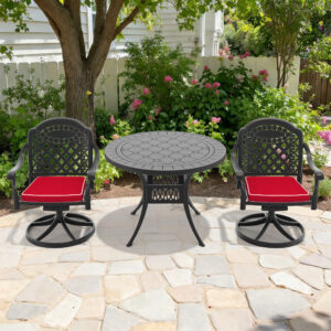 3-Piece All-Weather Cast Aluminum Dining Set, Include 2 Swivel Chairs and 39.37" Round Table With Black Frame