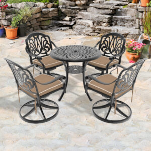 5-Piece All-Weather Cast Aluminum Dining Set, Include 4 Swivel Chairs and 30.71" Round Table With Black Frame (same sku: W1710S00431)