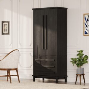 70" Kitchen Pantry Cabinet with 2 Cabinet Shelves,Luxurious Wooden Cupboard with 6 Door Shelves and 3 Drawers for Kitchen, Dining Room,Black