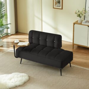 54-Inch Modern Two-Seater Velvet Sofa with Backrest & 360° Rotating Side Table – Entryway Ottoman, Multi-Use Bench, Office Desk and Chair Set, Space-Saving Design for Living Room, Bedroom, Apartment
