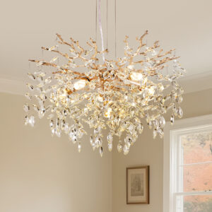 Modern Tree Branch Crystal Chandelier Luxury Gold Crystal Pendant Lighting 23.6" Contemporary 6-Light Chandeliers for Dining Room Kitchen Bedroom Living Room